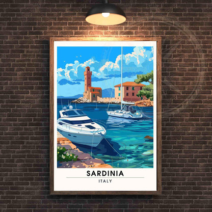 Affiche Sardaigne | Impression Sardaigne, Italie | Affiche de voyage Italie - Vue sur le port