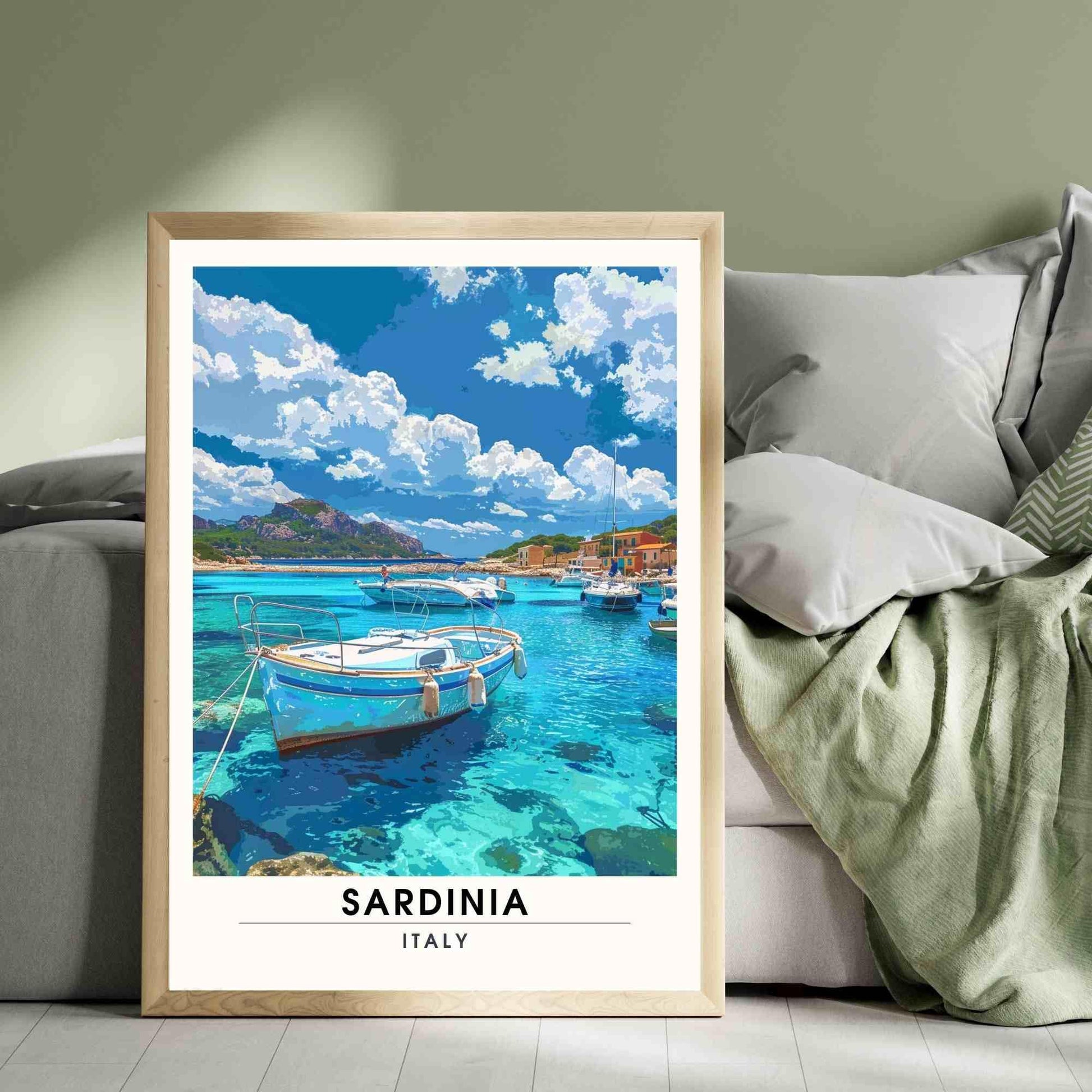 Affiche Sardaigne | Impression Sardaigne, Italie | Impression de voyage Italie - Vue sur le port