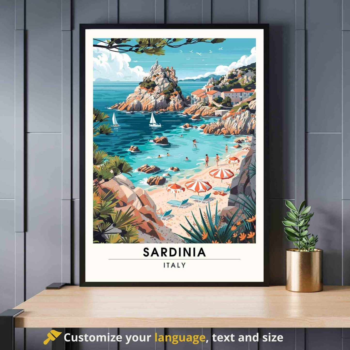 Affiche Sardaigne | Impression Sardaigne, Italie | Impression de voyage Italie - Un été en Sardaigne