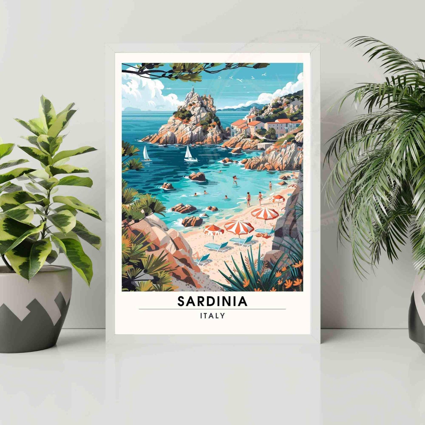 Affiche Sardaigne | Impression Sardaigne, Italie | Impression de voyage Italie - Un village en Sardaigne