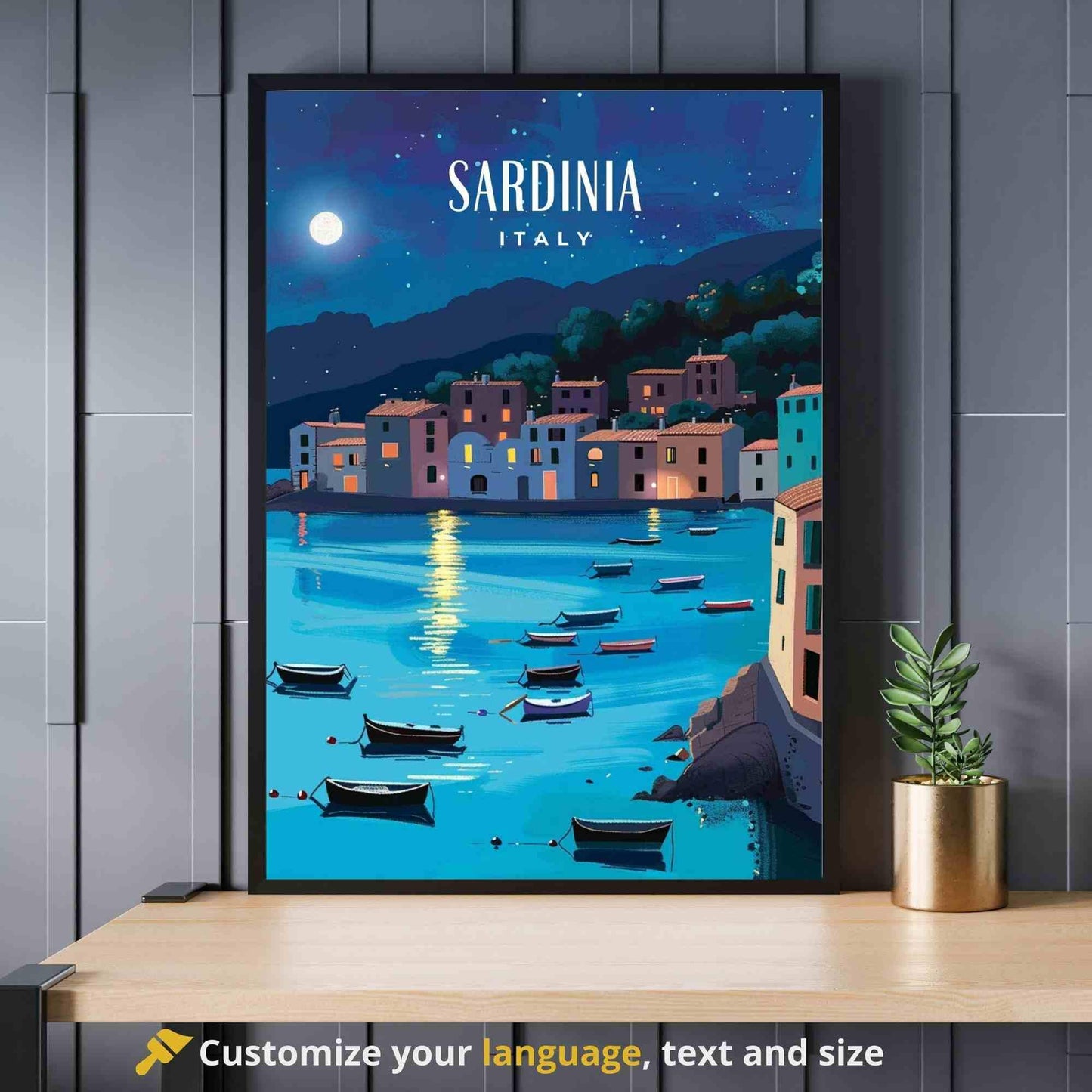 Affiche Sardaigne | Impression Sardaigne, Italie | Impression de voyage Italie - Un voyage nocturne