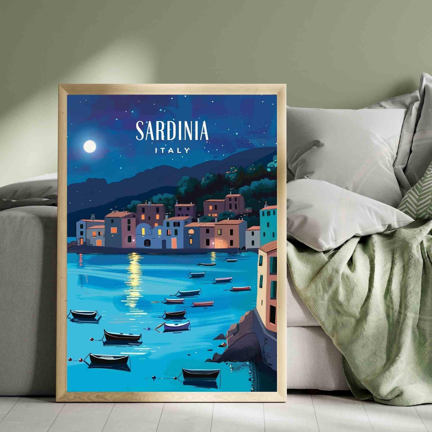 Affiche Sardaigne | Impression Sardaigne, Italie | Impression de voyage Italie - Un voyage nocturne