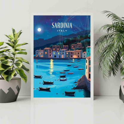 Affiche Sardaigne | Impression Sardaigne, Italie | Impression de voyage Italie - Un voyage nocturne