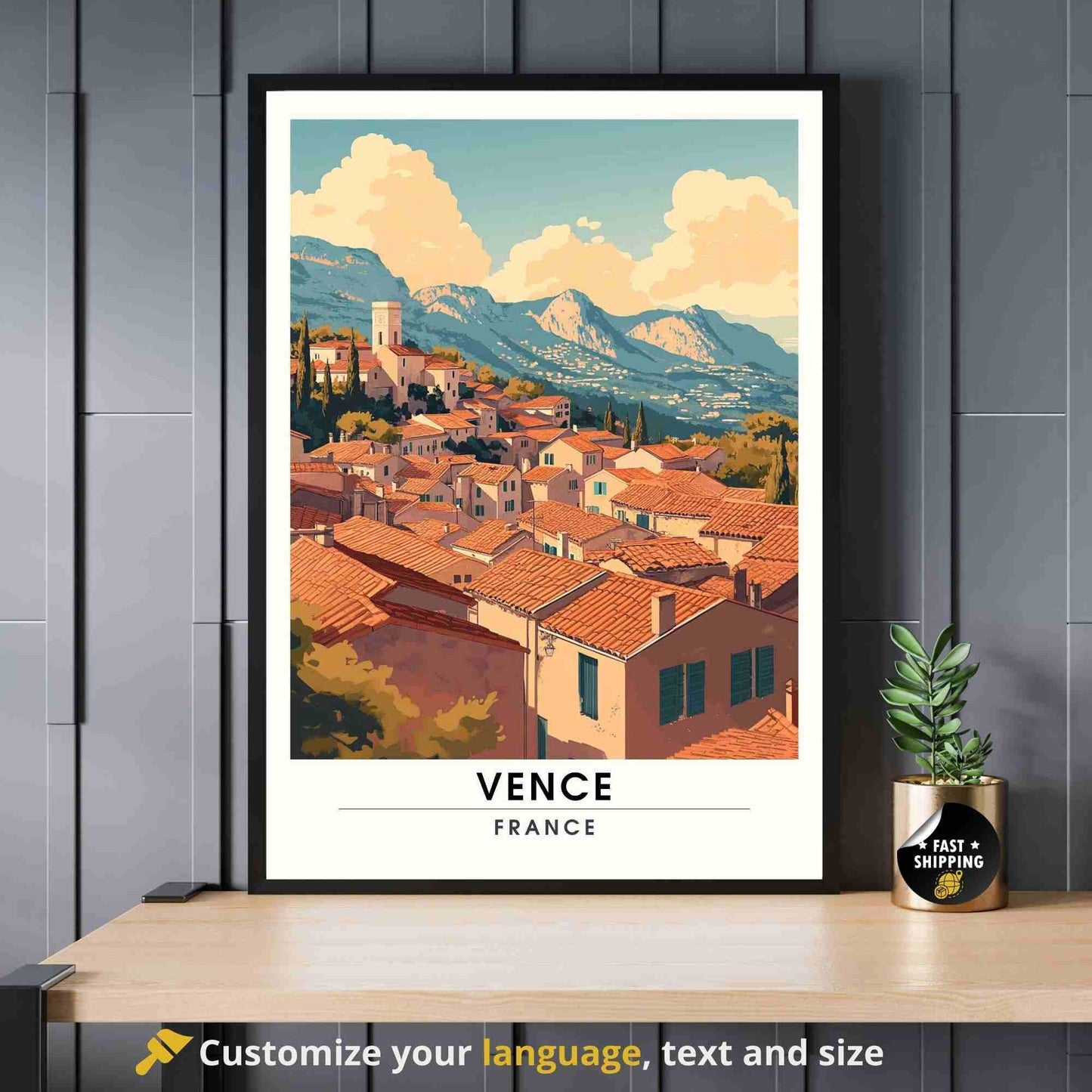 Affiche Vence - Impression Vence - Alpes-Maritimes - Affiche de voyage France