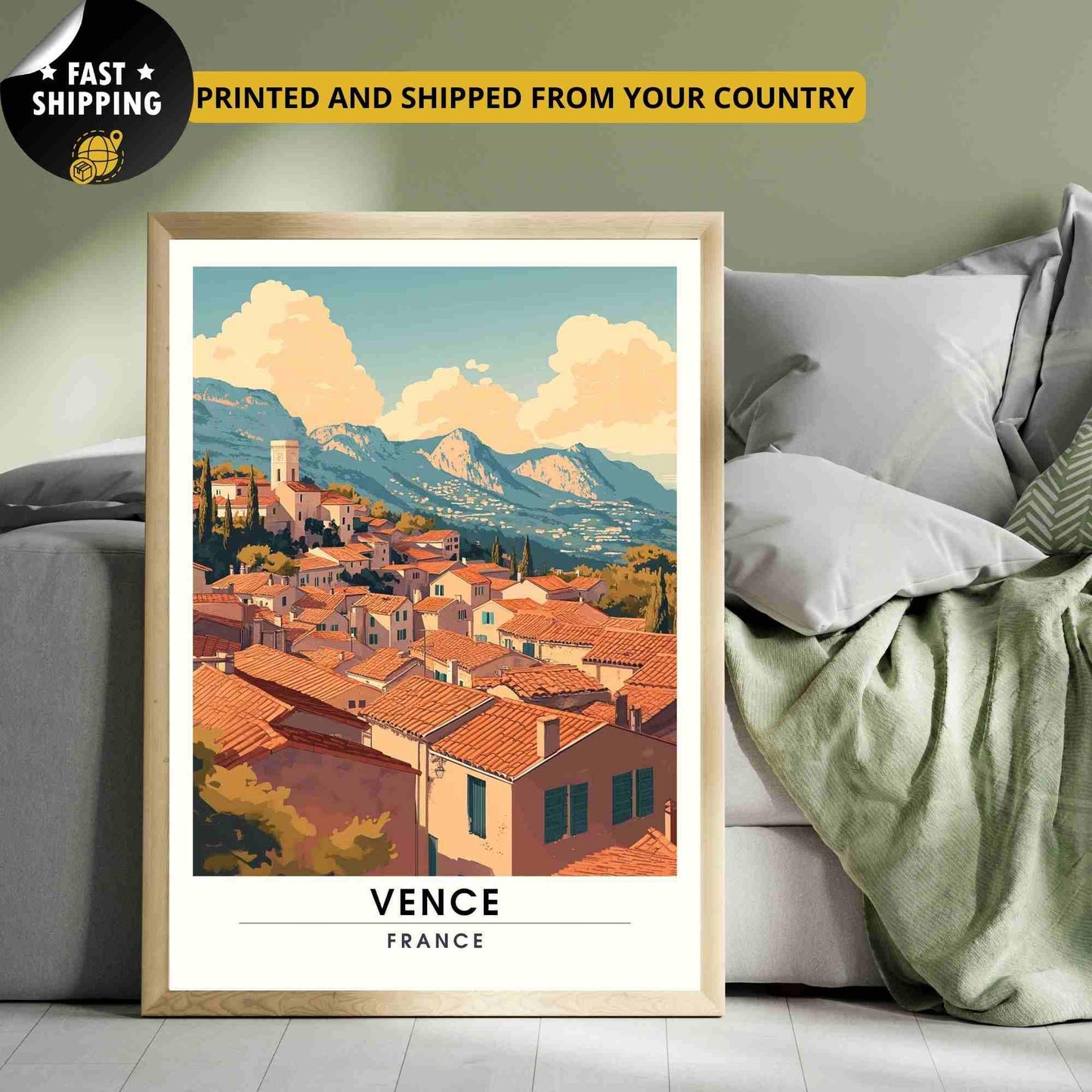 Affiche Vence - Impression Vence - Alpes-Maritimes - Affiche de voyage France