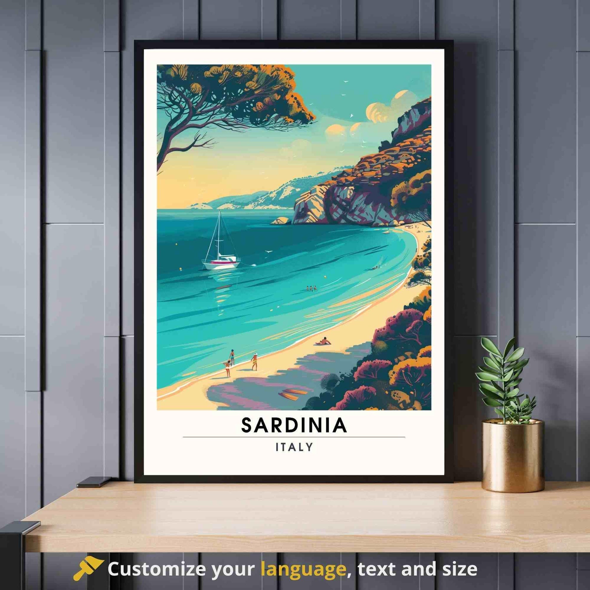 Affiche Sardaigne | Impression Sardaigne, Italie | Affiche de voyage Italie - Plage