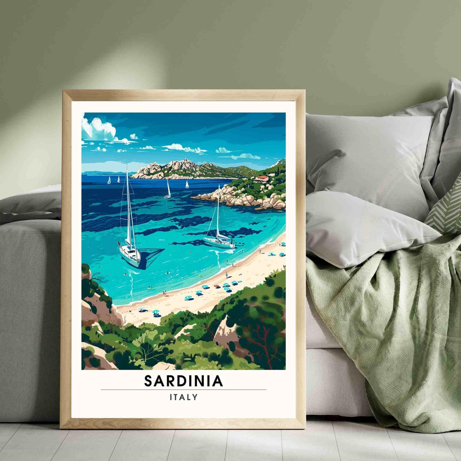 Affiche Sardaigne | Impression Sardaigne, Italie | Affiche de voyage Italie - Vue sur la plage