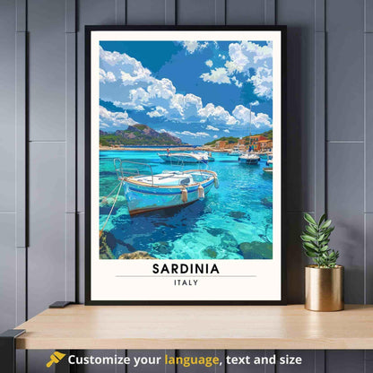 Affiche Sardaigne | Impression Sardaigne, Italie | Impression de voyage Italie - Vue sur le port