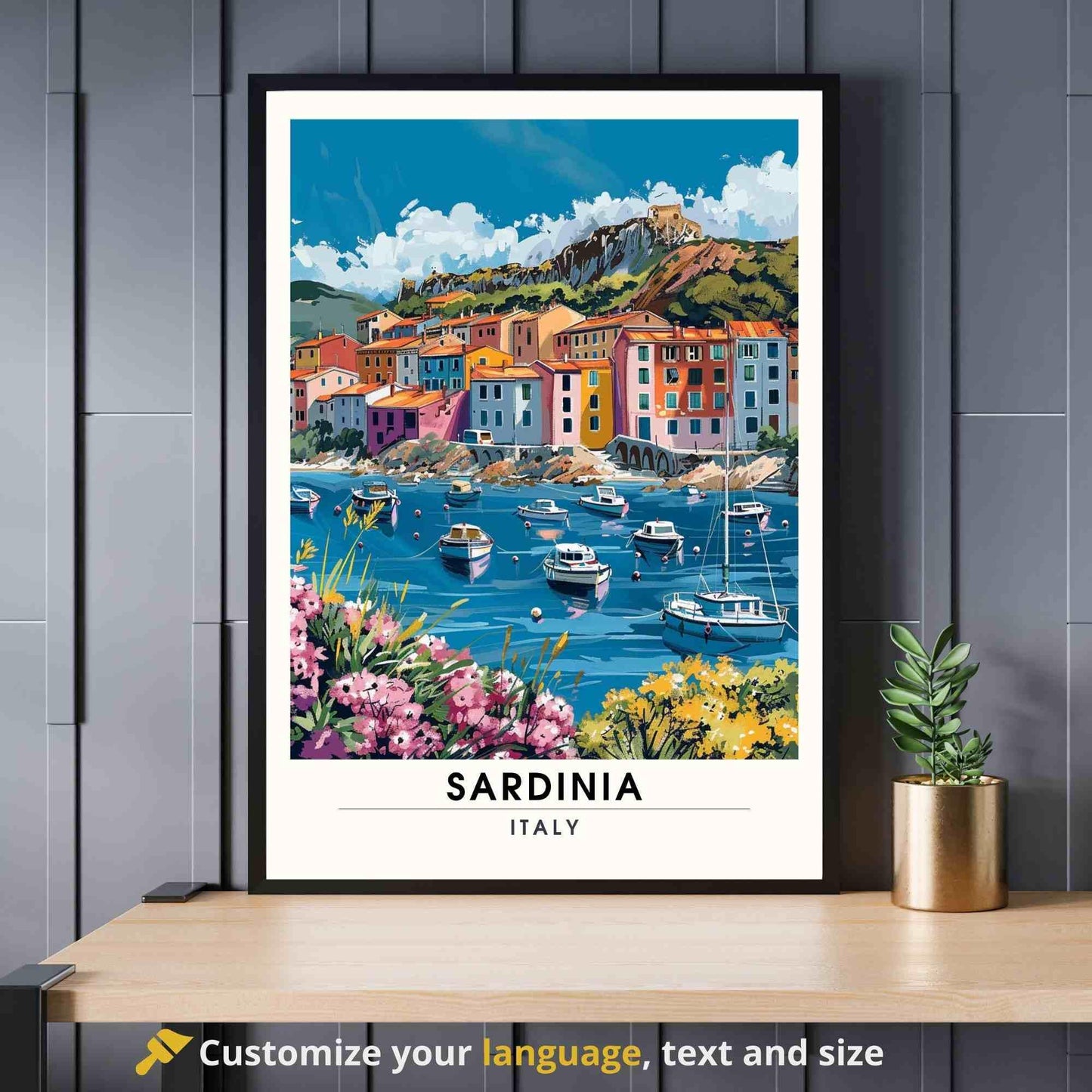 Affiche Sardaigne | Impression Sardaigne, Italie | Impression de voyage Italie - Un village en Sardaigne