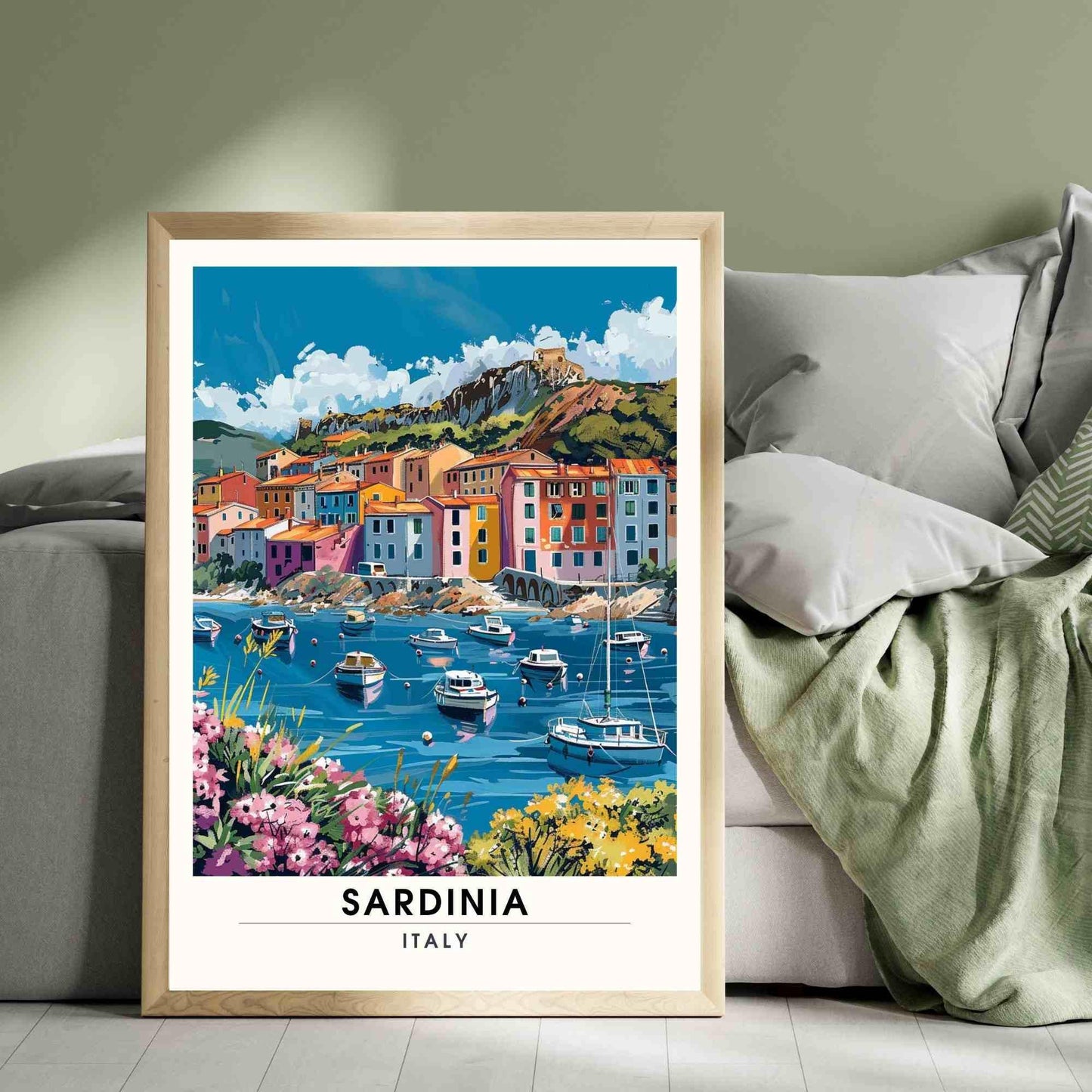 Affiche Sardaigne | Impression Sardaigne, Italie | Impression de voyage Italie - Un village en Sardaigne