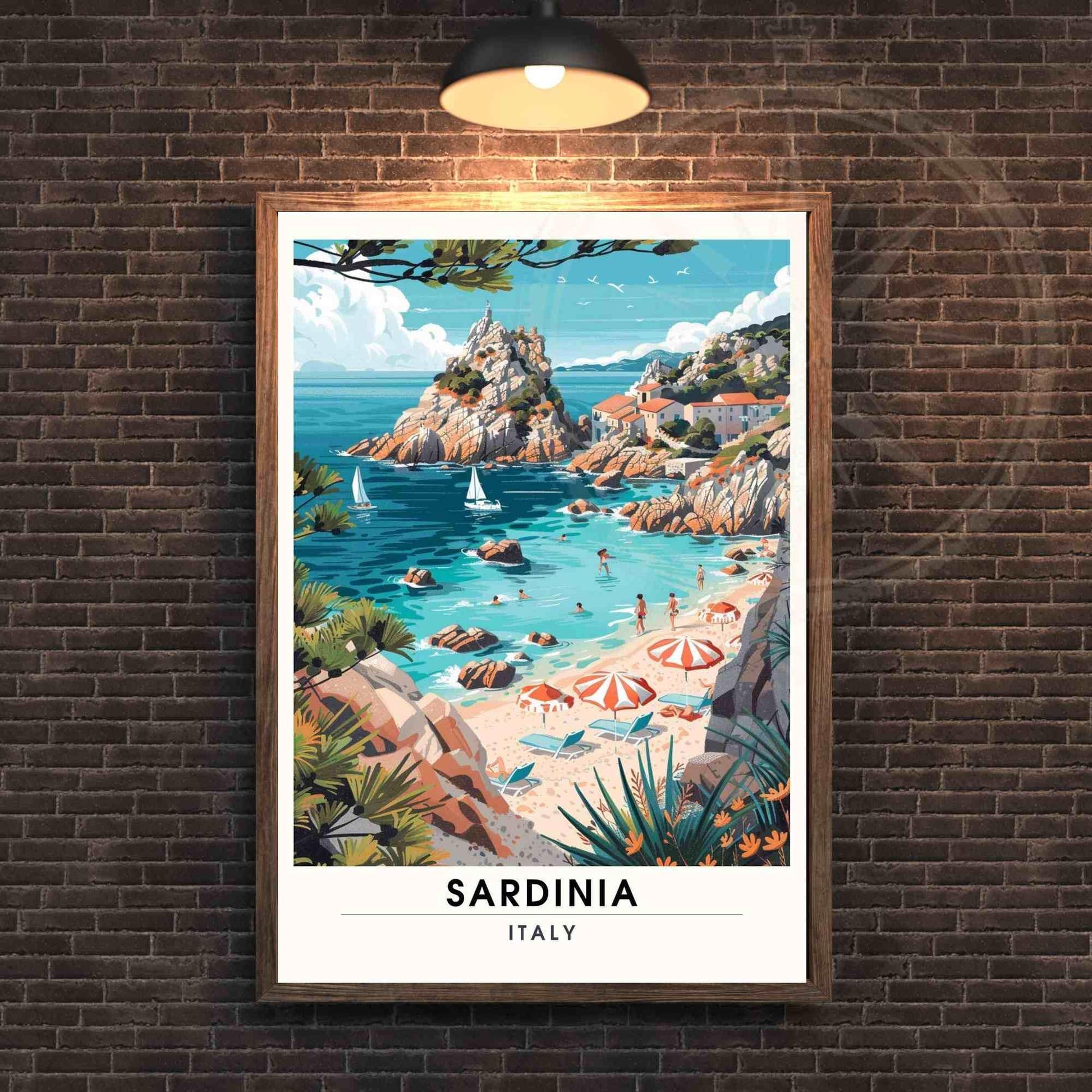 Affiche Sardaigne | Impression Sardaigne, Italie | Impression de voyage Italie - Un village en Sardaigne