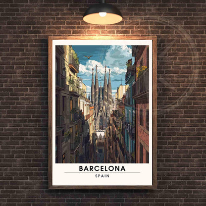 Affiche Barcelone | Impression Barcelone, Espagne - Vue sur la Sagrada Família