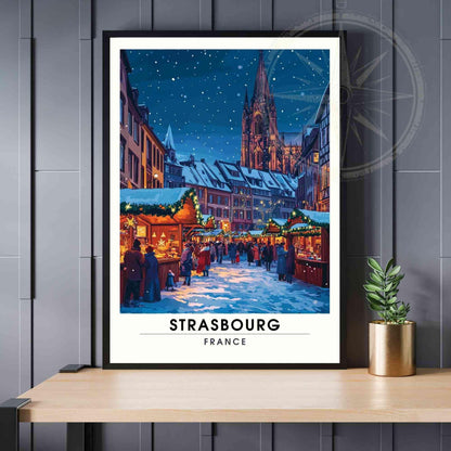 Affiche Strasbourg - Impression de voyage Strasbourg - Marché de noël