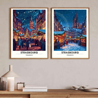 Affiche Strasbourg - Impression de noël Strasbourg - Marché de noël