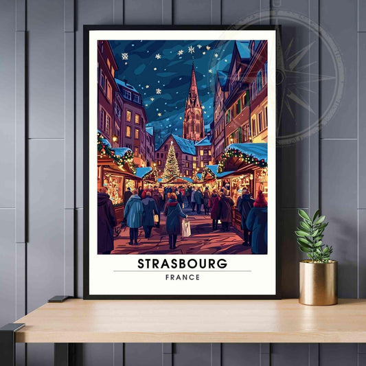 Affiche Strasbourg - Impression de noël Strasbourg - Marché de noël