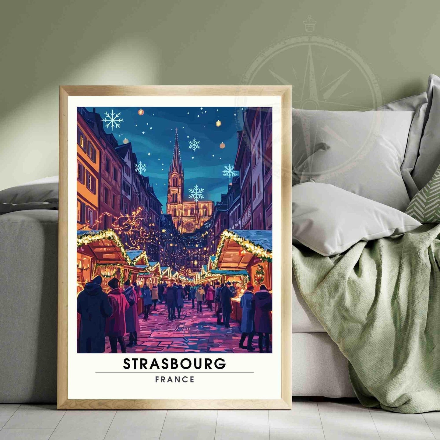 Affiche Strasbourg - Impression de voyage Strasbourg - Le marché de noël de Strasbourg la nuit