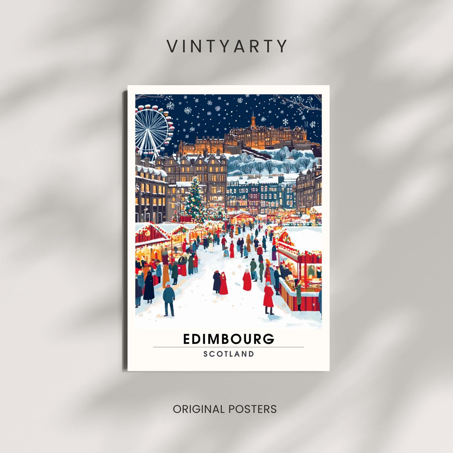 Affiche de noël Édimbourg | Impression Édimbourg - Marché de noël de Édimbourg