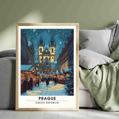 Affiche de noël Prague | Impression Prague - Marché de noël de Prague, République tchèque