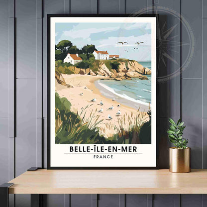 Affiche Belle-Île-en-Mer | Impression de voyage Belle-Île-en-Mer, France - Plage de Baluden