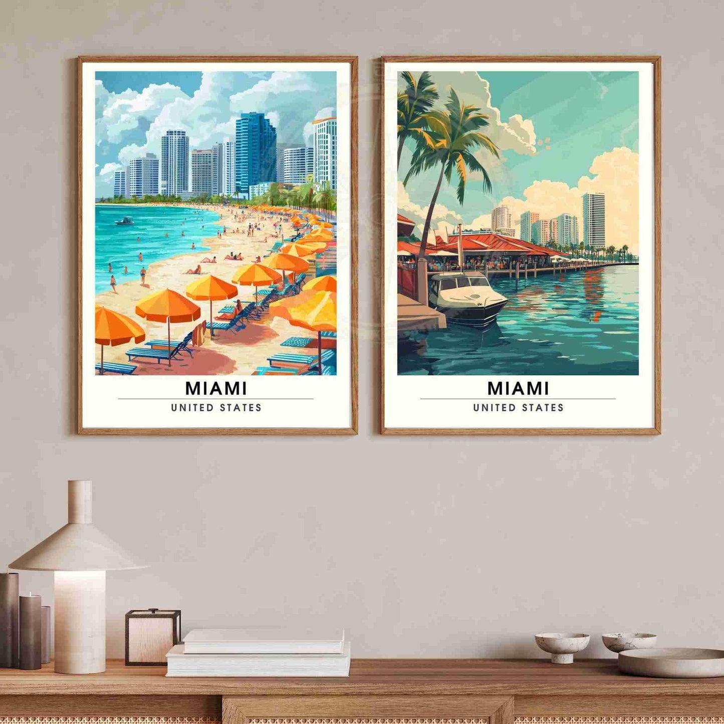 Affiche Miami | Impression de voyage Miami, États-Unis - Bayside Marketplace