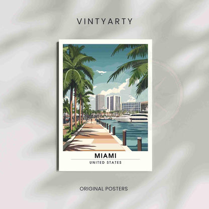 Affiche Miami | Impression de voyage Miami, États-Unis - Bayside Marketplace