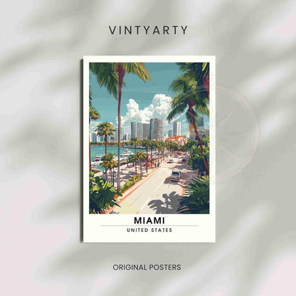 Affiche Miami | Impression de voyage Miami, États-Unis - Bayside Marketplace