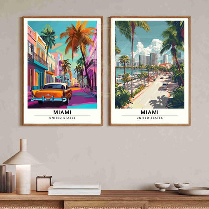 Affiche Miami | Impression de voyage Miami, États-Unis - Bayside Marketplace