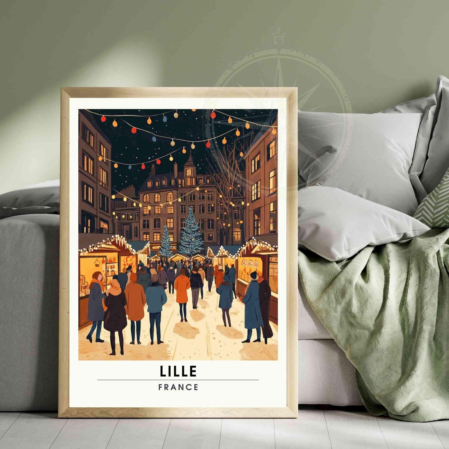 Affiche de noël Lille | Impression de voyage Lille, France - Marché de noël