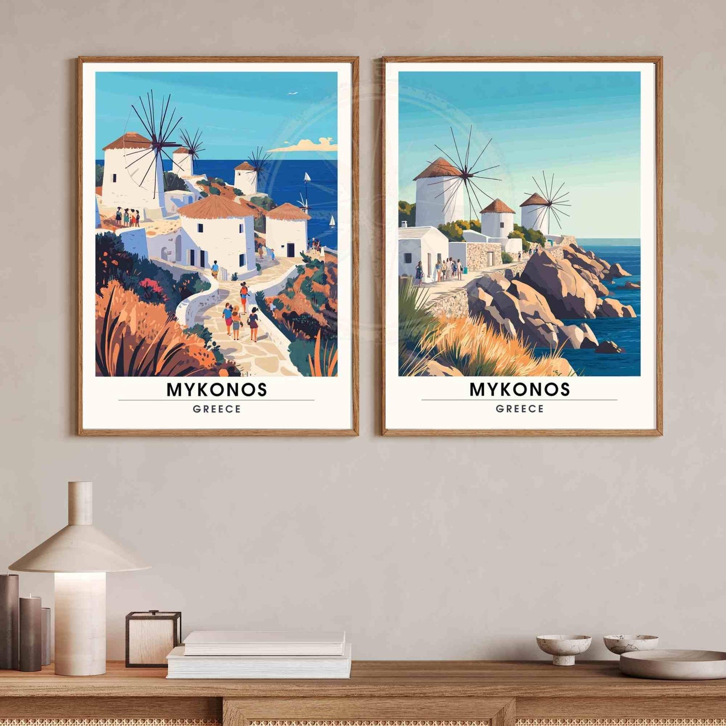 Affiche Mykonos | Impression de voyage Mykonos, Grèce - Les Moulins de Mykonos