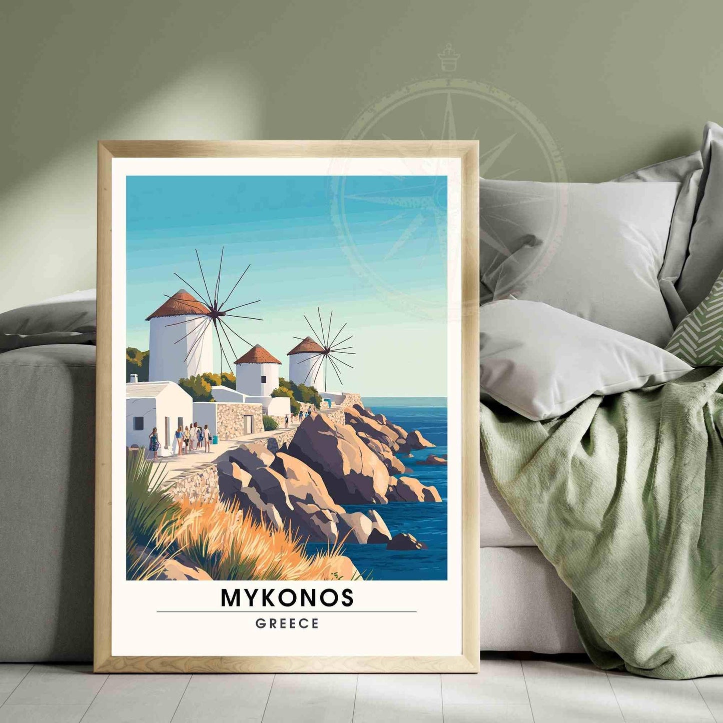 Mykonos Poster - Mykonos travel print - Greece - Windmills of Mykonos