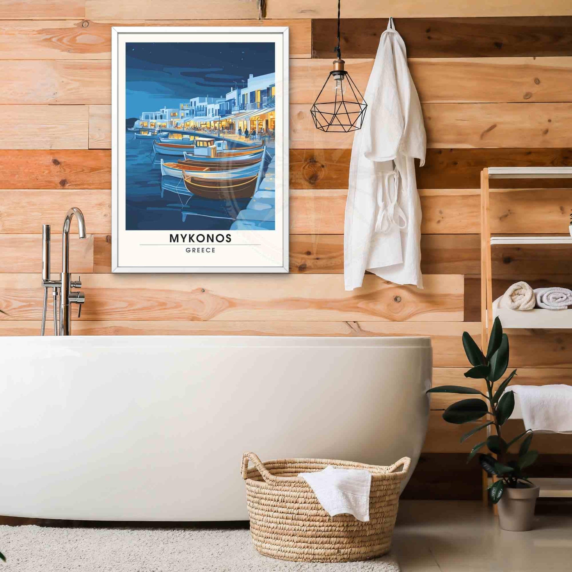 Affiche Mykonos | Impression Mykonos, Grèce - Port de plaisance la nuit