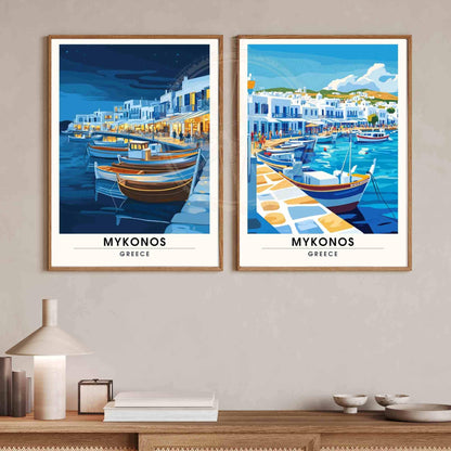 Affiche Mykonos | Impression Mykonos, Grèce - Port de plaisance la nuit