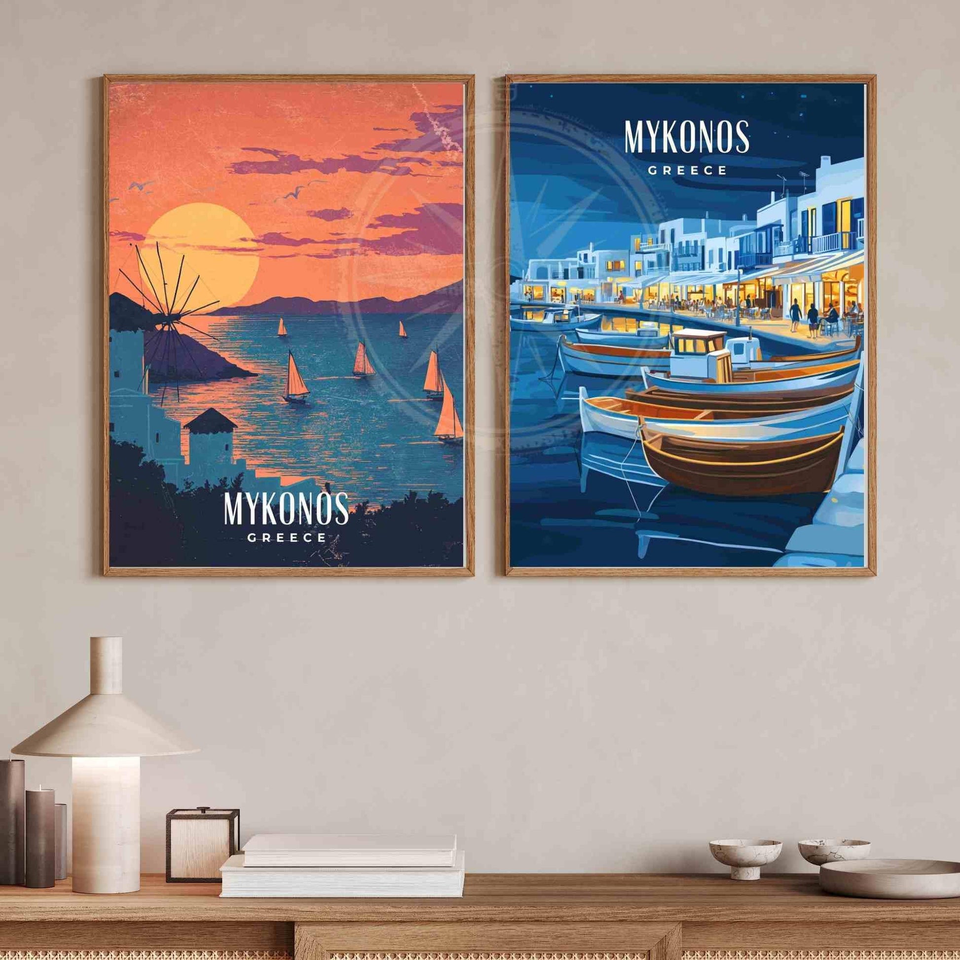 Affiche Mykonos | Impression Mykonos, Grèce - Port de plaisance la nuit