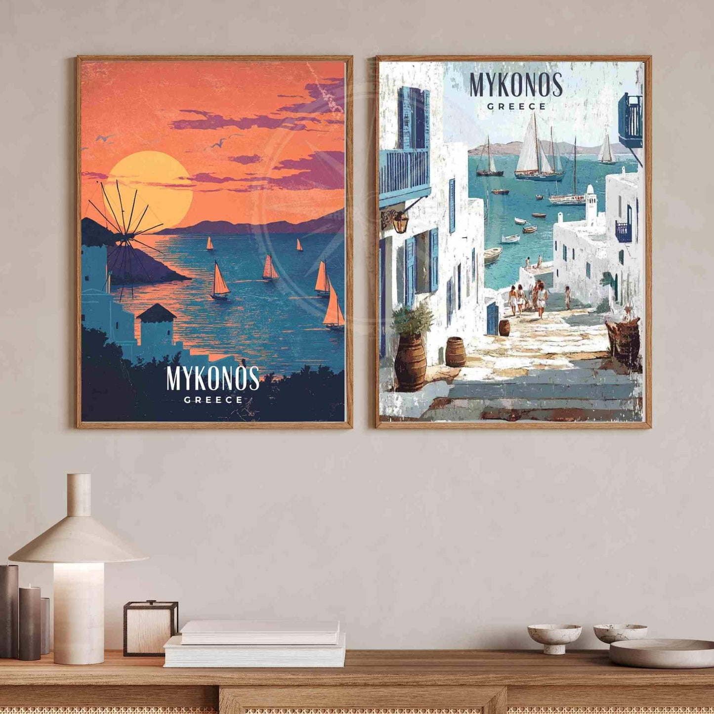 Affiche Mykonos | Impression Vintage de Mykonos, Grèce - Les Moulins de Mykonos