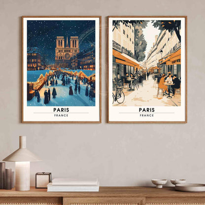 Affiche Paris | Impression de noël Paris | Affiche Notre-Dame de Paris - Marché de noël