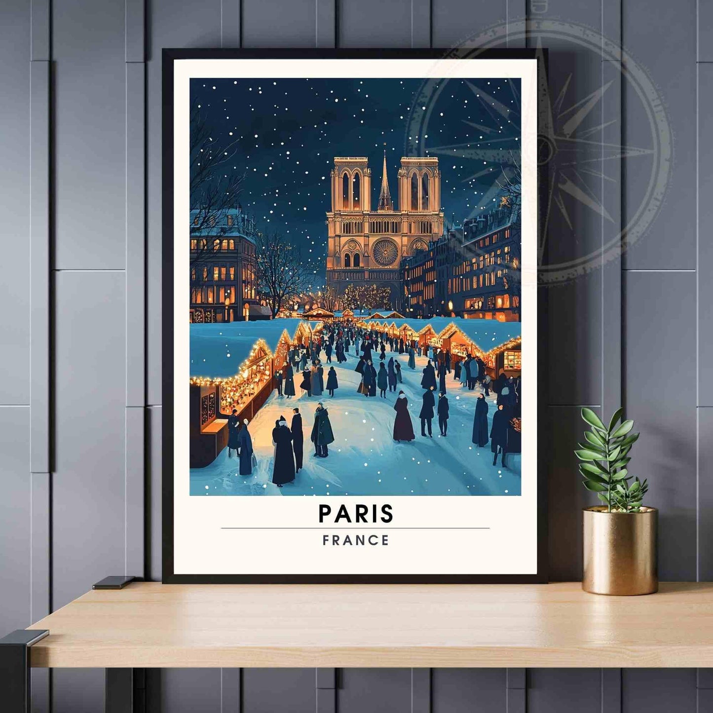 Affiche Paris | Impression de noël Paris | Affiche Notre-Dame de Paris - Marché de noël