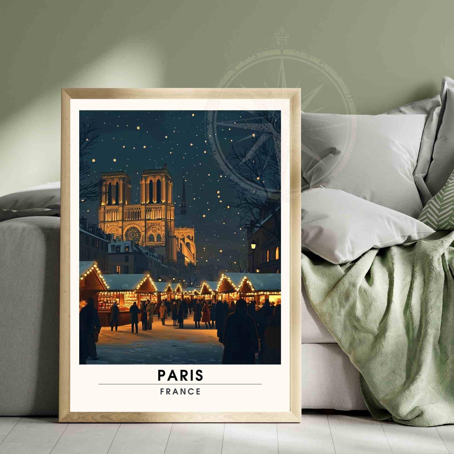 Affiche Paris | Impression de noël Paris | Affiche Notre-Dame de Paris - Marché de noël de Paris