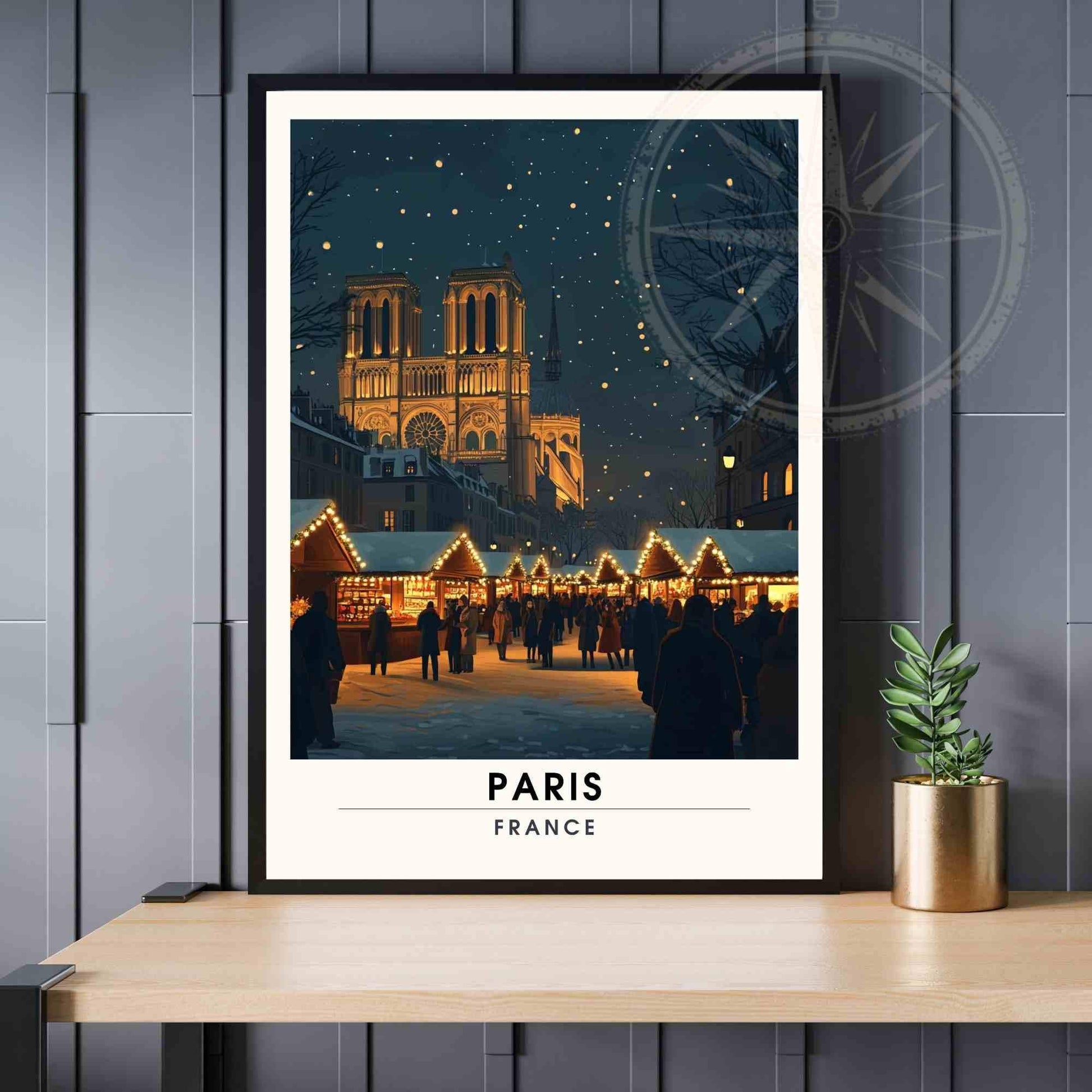 Affiche Paris | Impression de noël Paris | Affiche Notre-Dame de Paris - Marché de noël de Paris