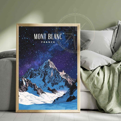 Affiche Le Mont Blanc | Impression Mont Blanc | Affiche Les Alpes - Nuit étoilée