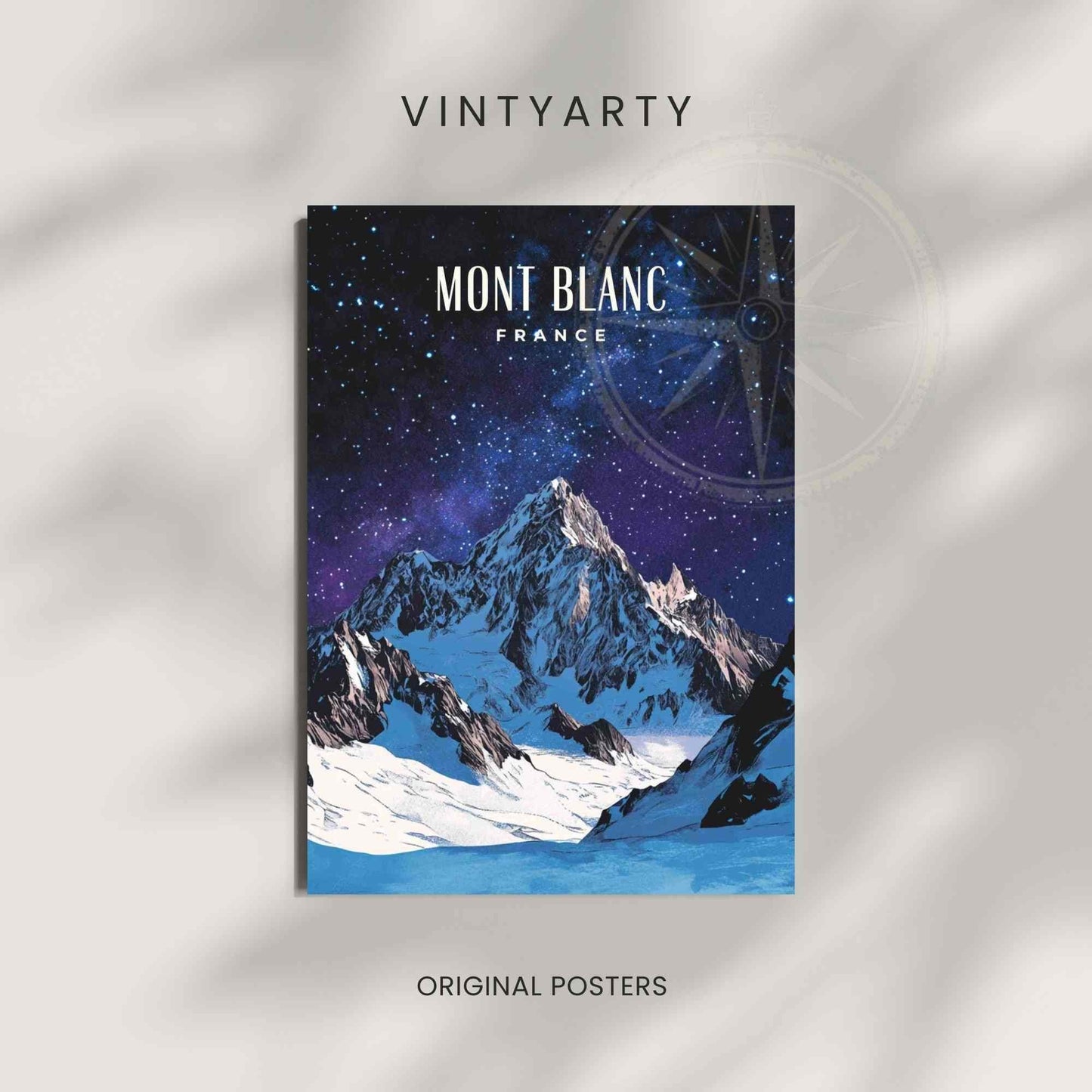 Affiche Le Mont Blanc | Impression Mont Blanc | Affiche Les Alpes - Nuit étoilée