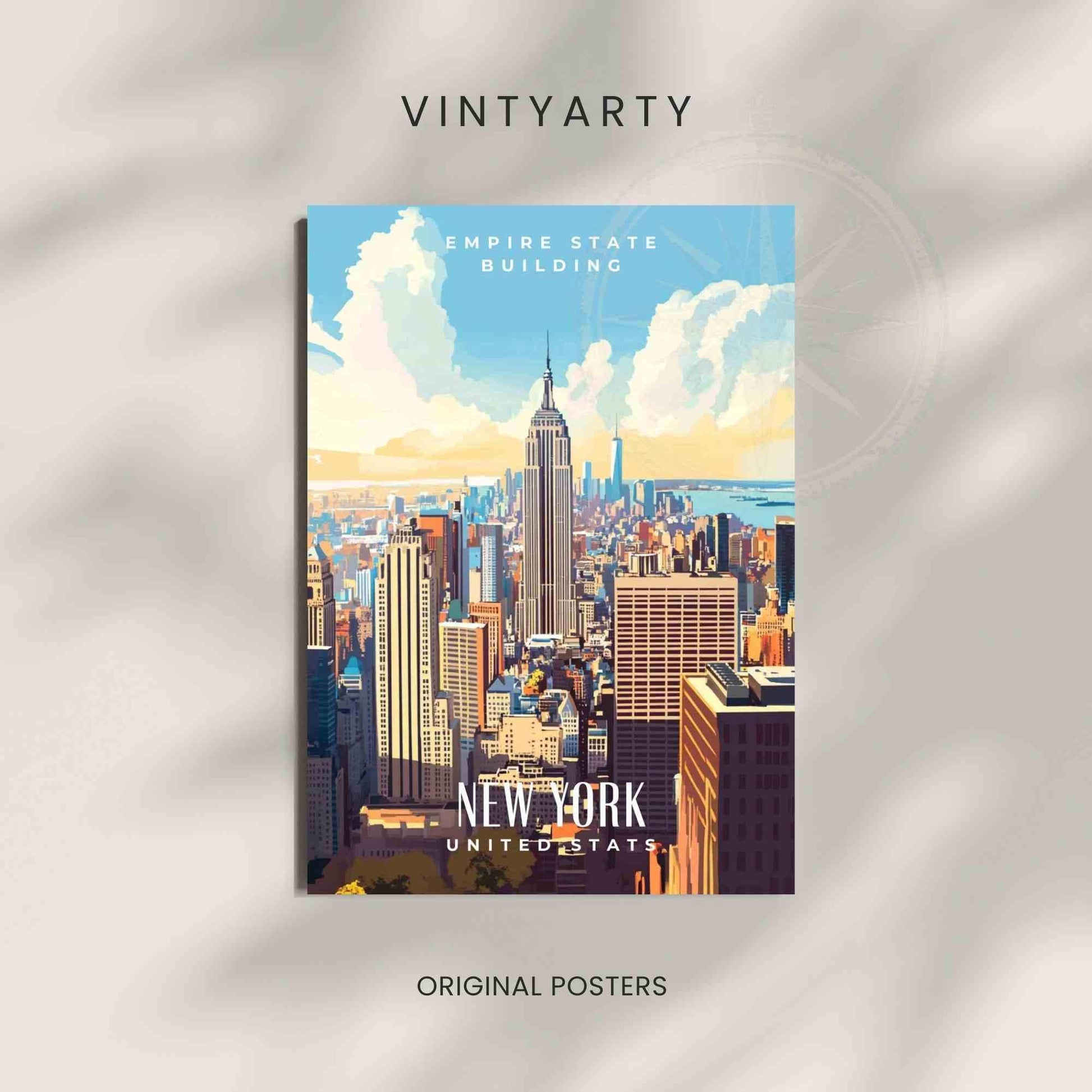 New York Poster | New York print | view from the Top of the Rock toward the Empire State Building