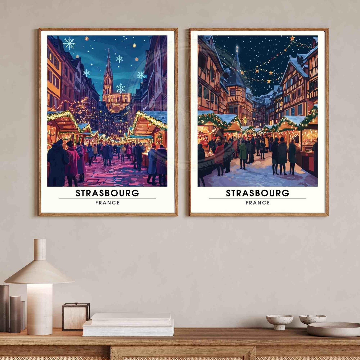 Affiche Strasbourg - Impression de voyage Strasbourg - Le marché de noël de Strasbourg la nuit