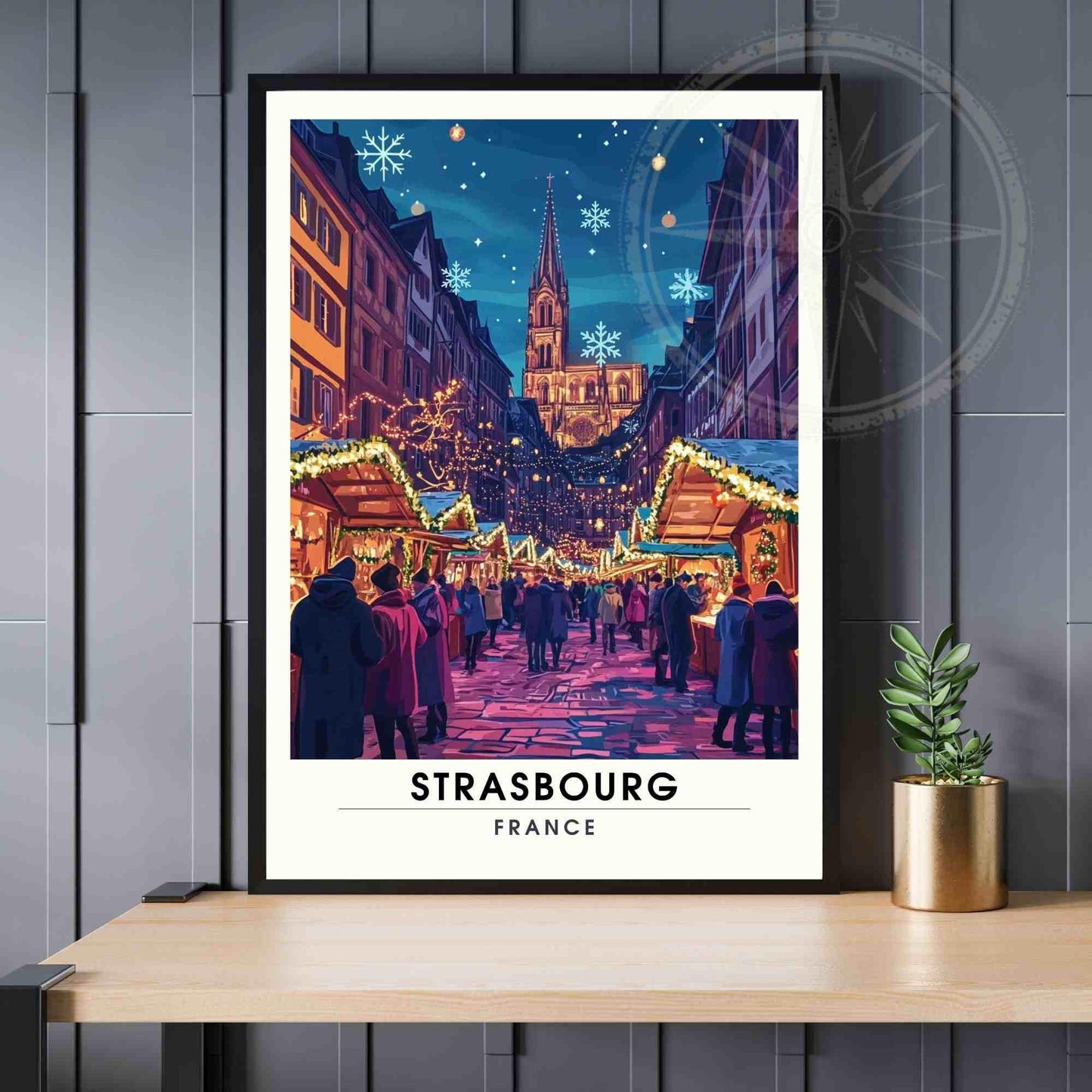 Affiche Strasbourg - Impression de voyage Strasbourg - Le marché de noël de Strasbourg la nuit