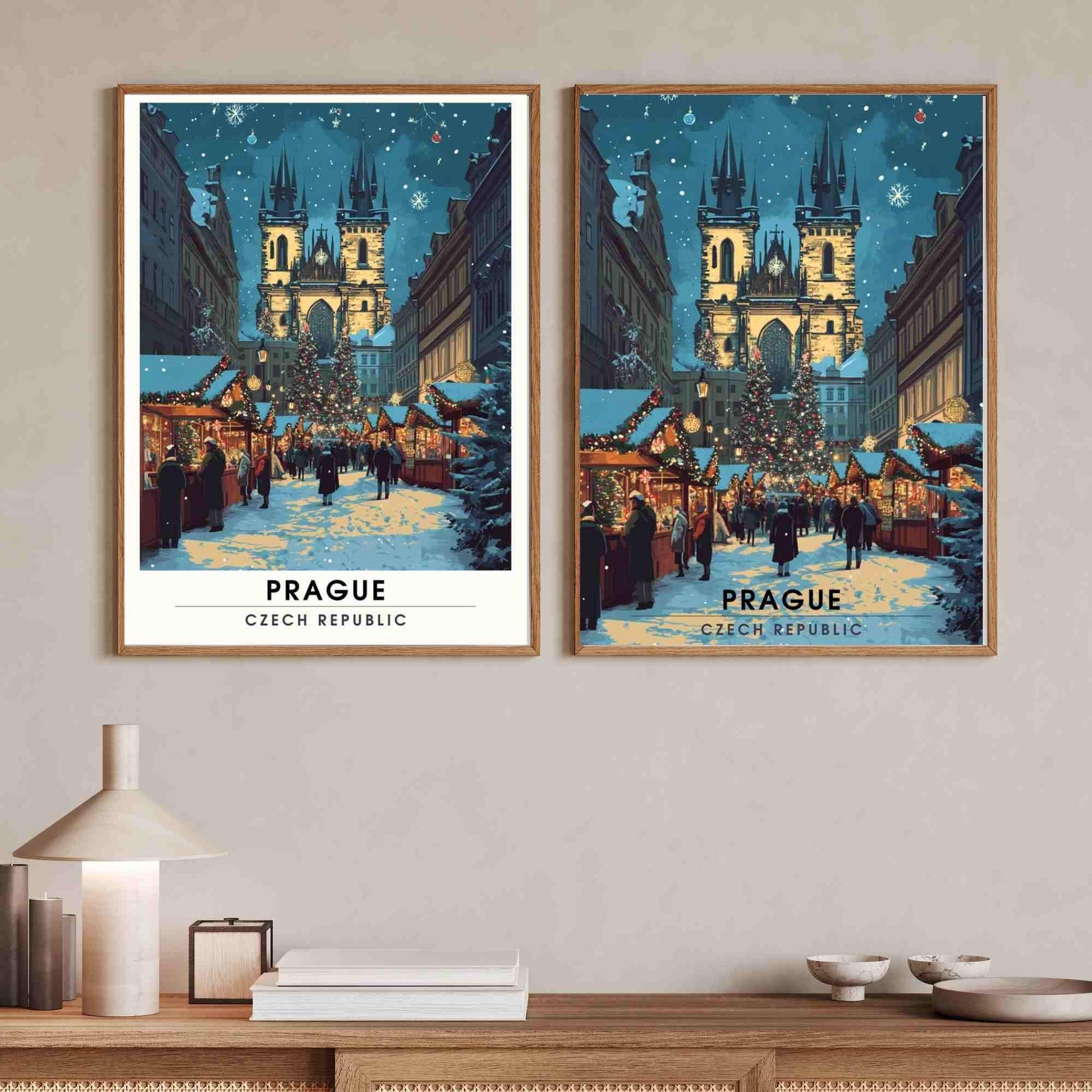 Affiche de noël Prague | Impression Prague - Marché de noël de Prague, République tchèque