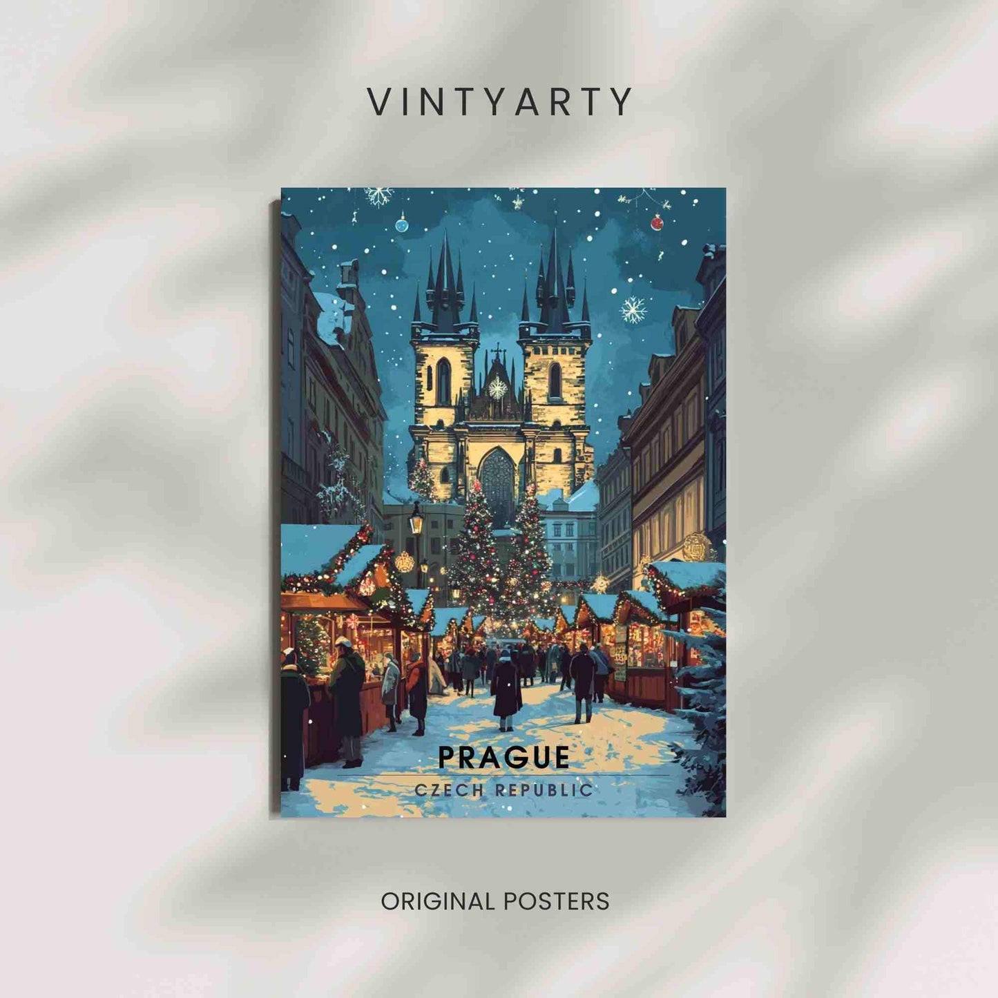 Affiche de noël Prague | Impression Prague - Marché de noël de Prague, République tchèque