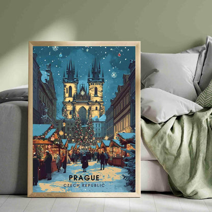 Affiche de noël Prague | Impression Prague - Marché de noël de Prague, République tchèque