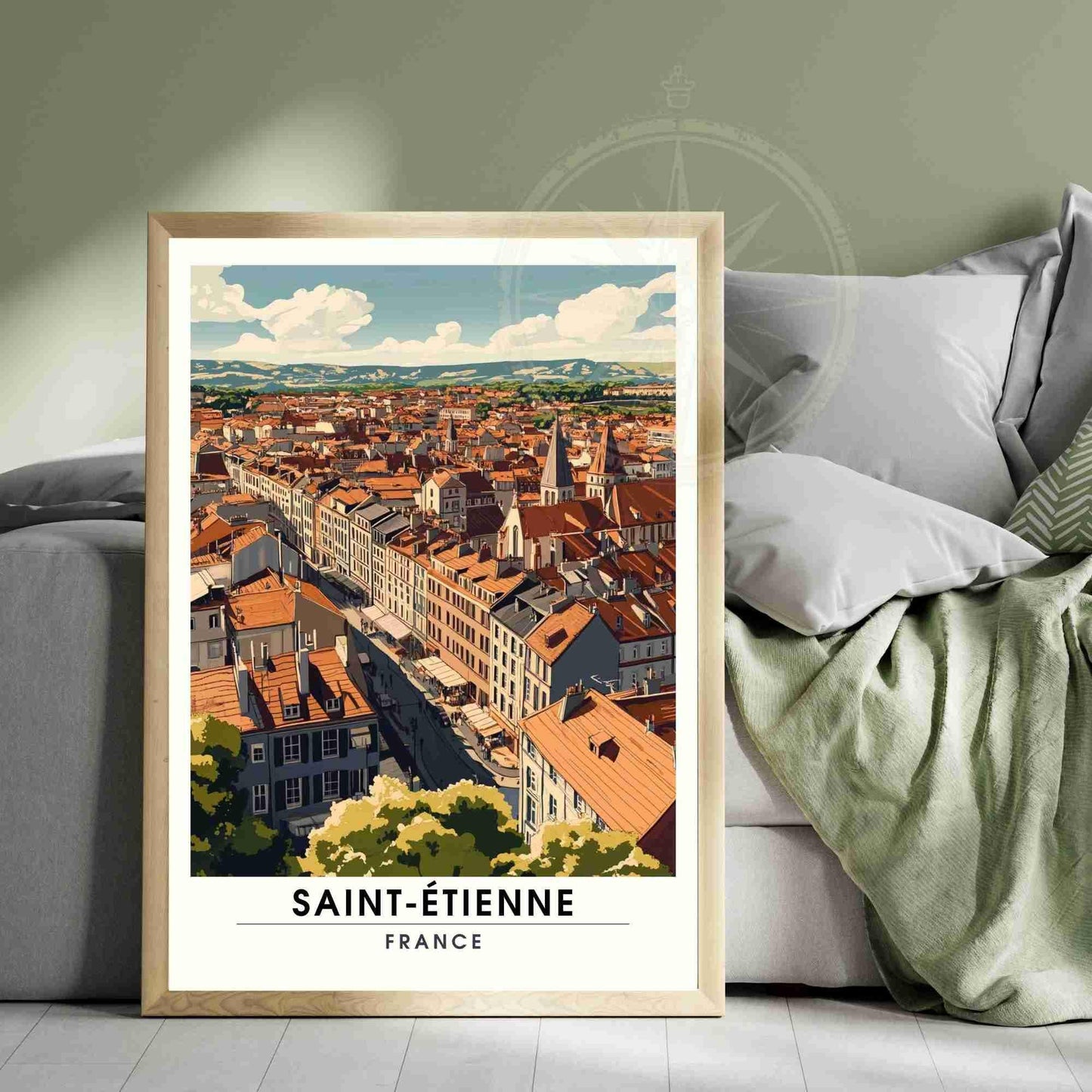 Affiche Saint-Étienne | Impression Saint-Étienne, France - Vue depuis un toit