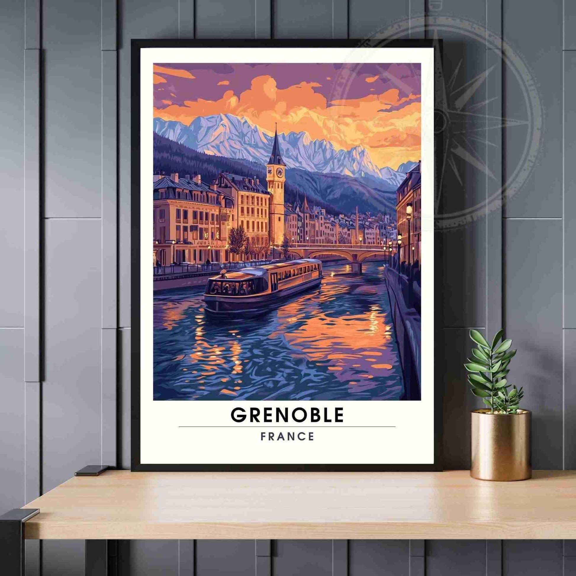 Affiche Grenoble | Impression Grenoble, France - Au coucher de soleil