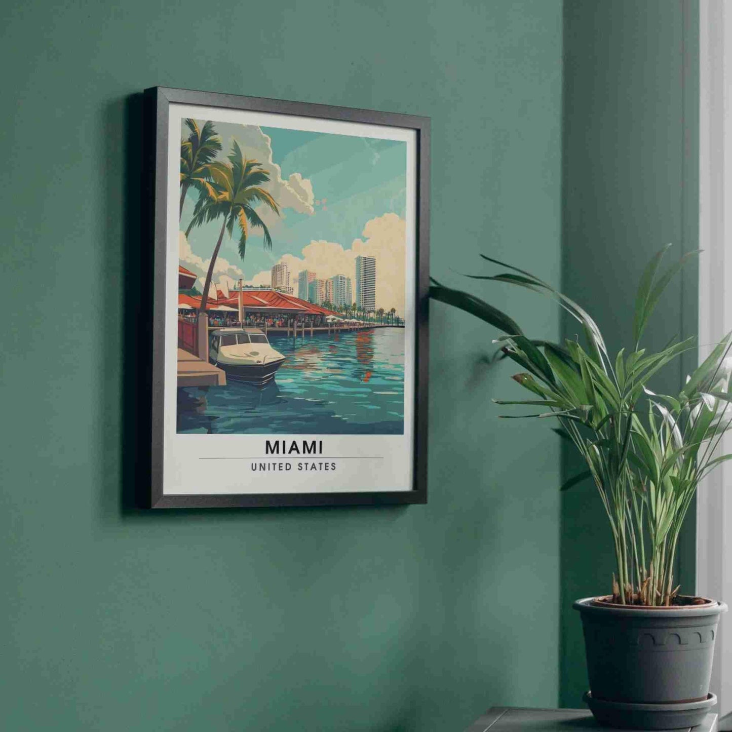 Affiche Miami | Impression de voyage Miami, États-Unis - Bayside Marketplace