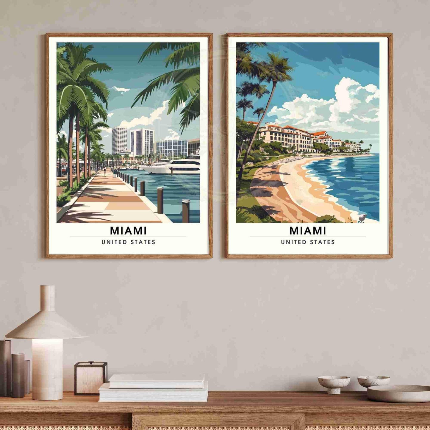 Affiche Miami | Impression de voyage Miami, États-Unis - Bayside Marketplace